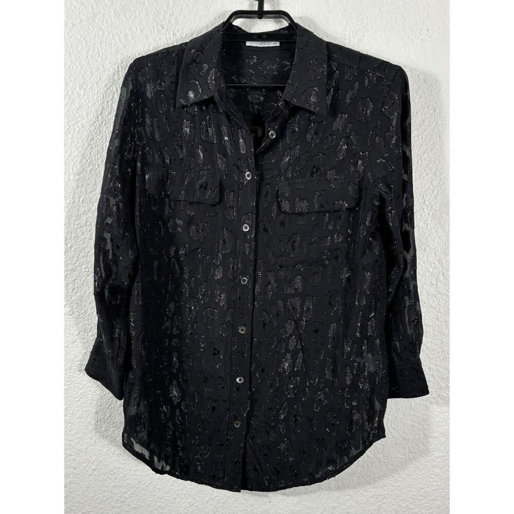 Equipment Black Textured Leopard Print Blouse